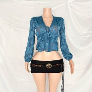 OOs vintage romantic blue sheer floral blouse